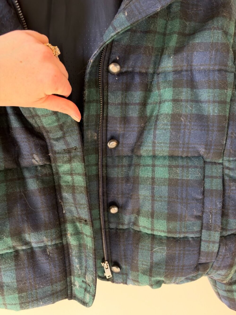 Sezane plaid wool blend Java Puffer Coat - Picture 3 of 8